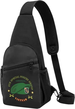 SOF 5th Special Forces Group Airborne Beret Vietnam Sling Bag Crossbody Backpack Shoulder Casual Daypack Bags for Men