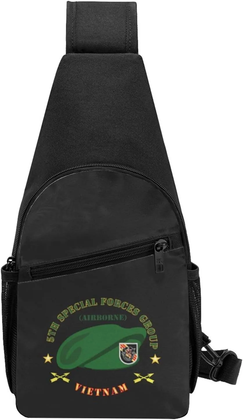 SOF 5th Special Forces Group Airborne Beret Vietnam Sling Bag Crossbody Backpack Shoulder Casual Daypack Bags for Men