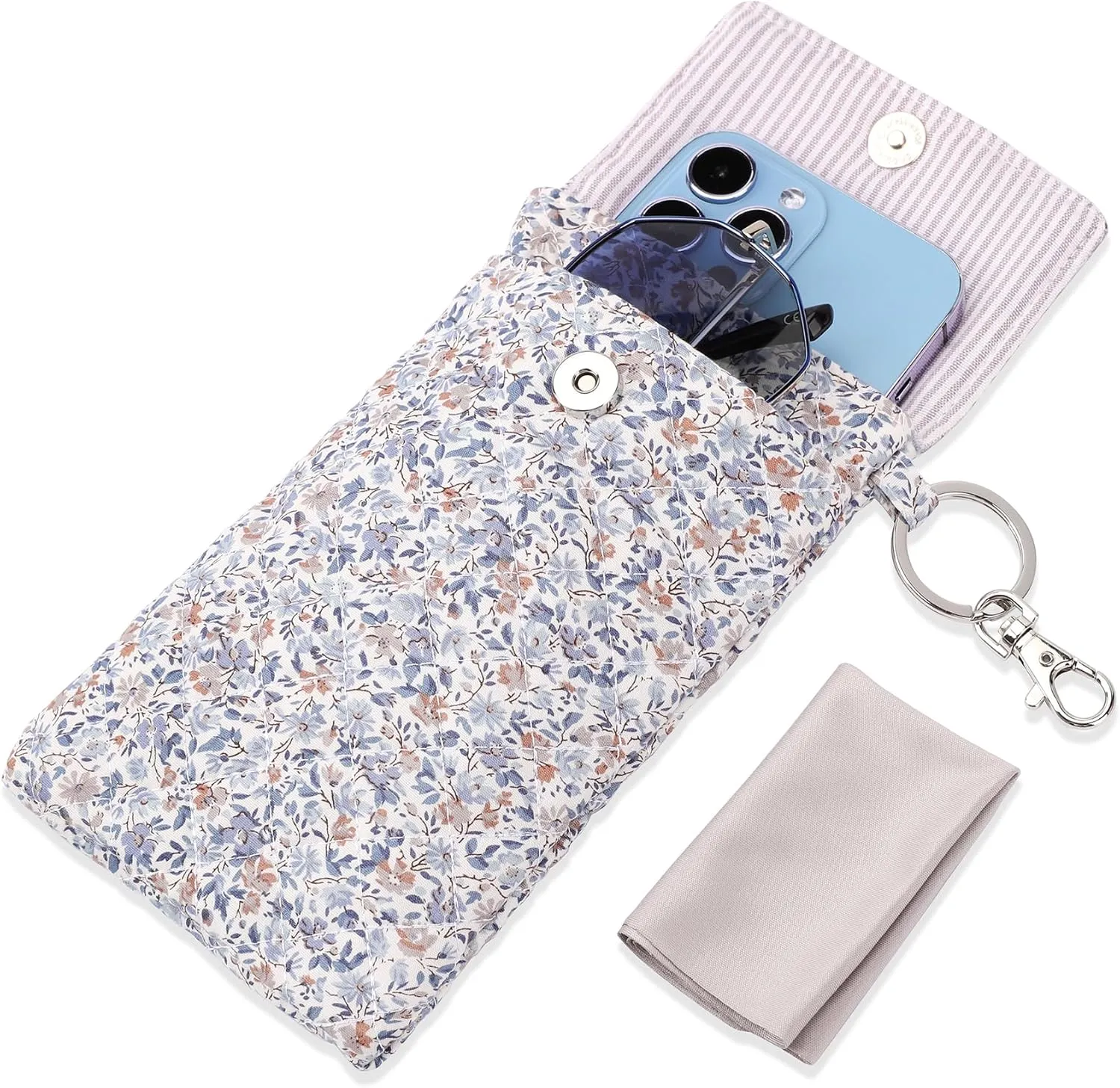 Soft Glasses Case Double Eyeglass Case Sunglasses Travel Pouch for Women Men with Key Chain