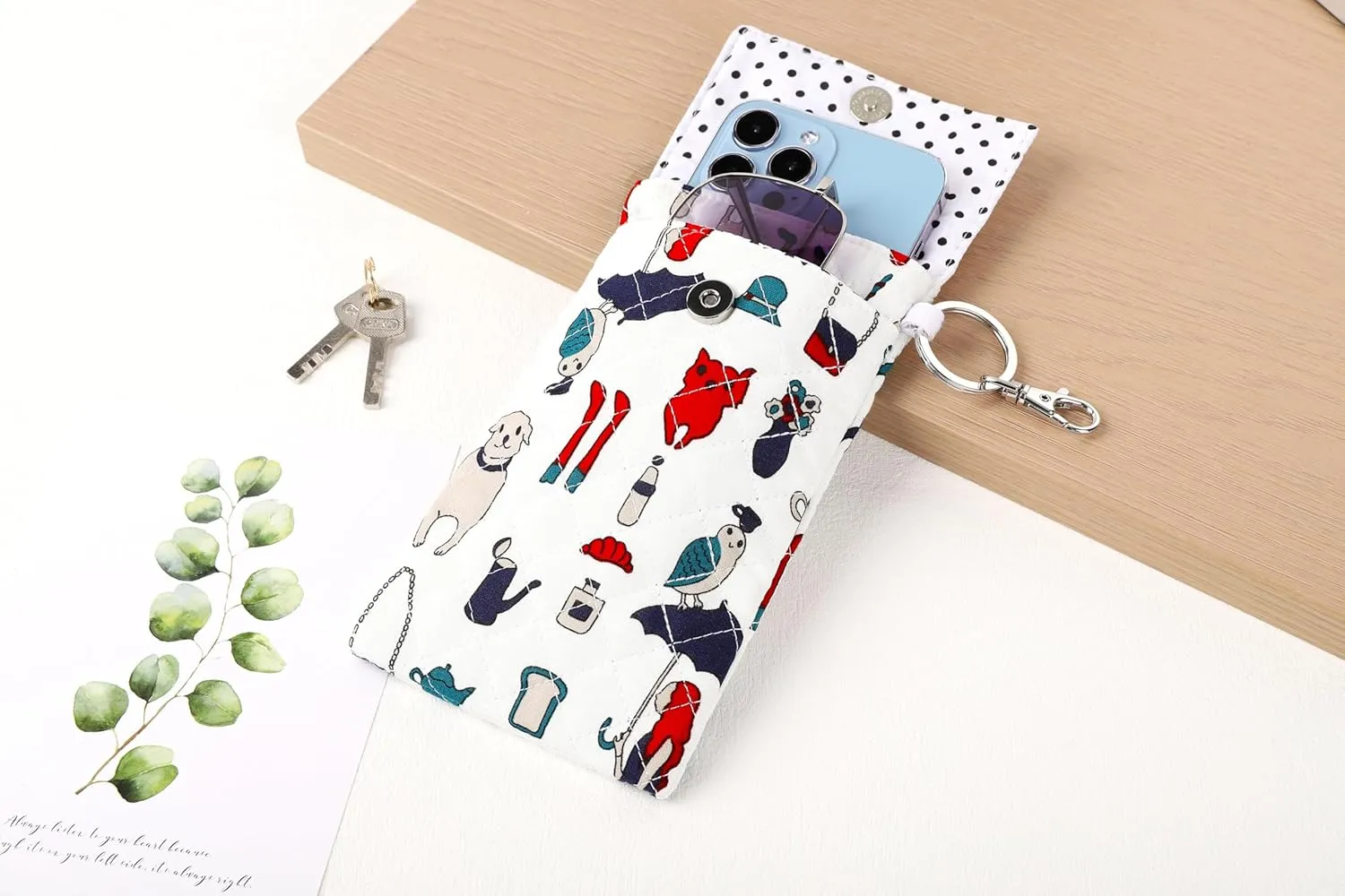Soft Glasses Case Double Eyeglass Case Sunglasses Travel Pouch for Women Men with Key Chain