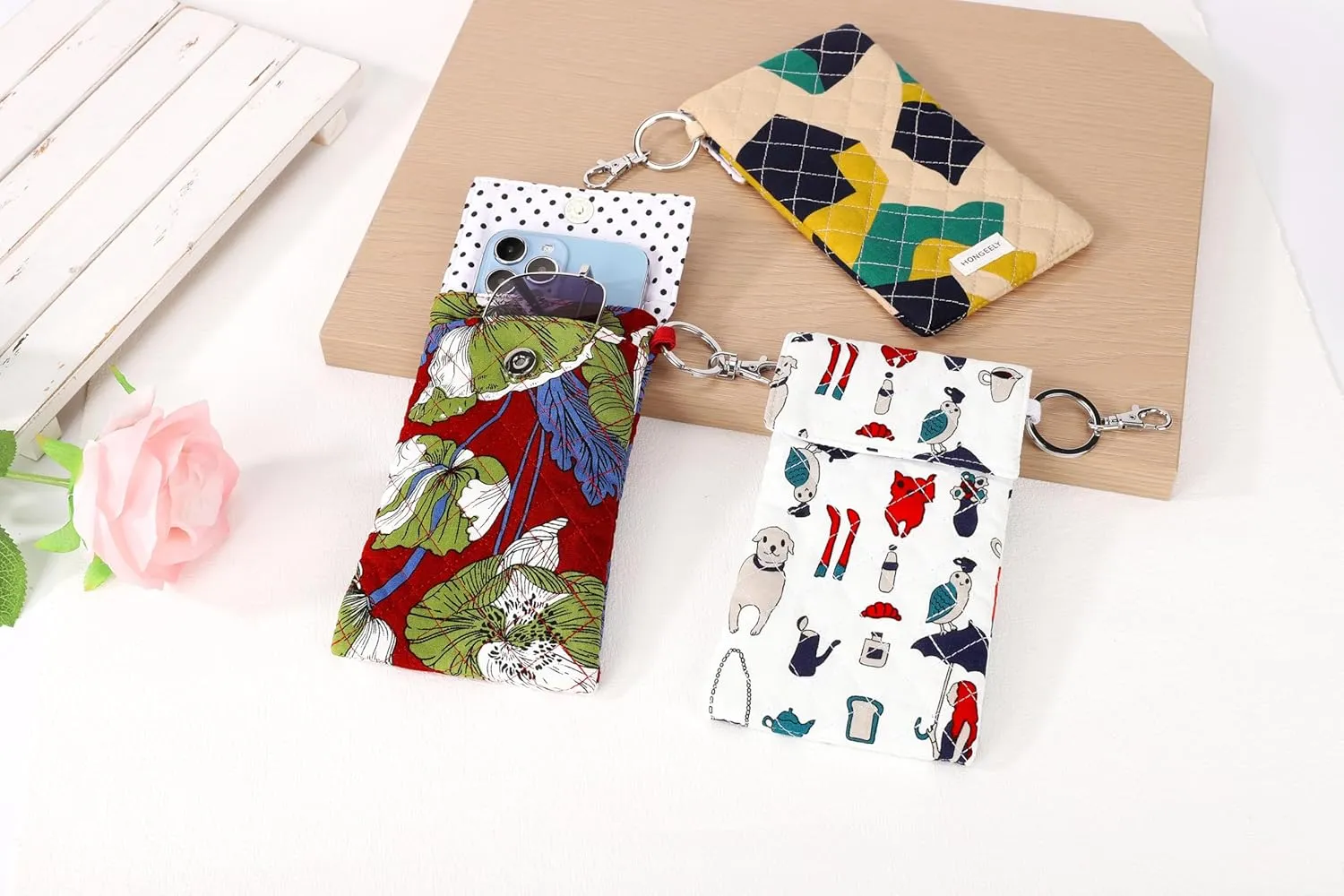 Soft Glasses Case Double Eyeglass Case Sunglasses Travel Pouch for Women Men with Key Chain