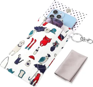 Soft Glasses Case Double Eyeglass Case Sunglasses Travel Pouch for Women Men with Key Chain