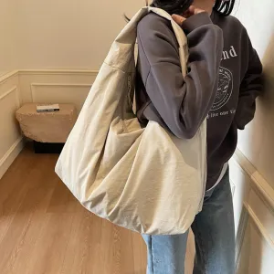 Solid Color Draped Tote Bag for Woman Large Capacity Shoulder Bag Versatile Slouchy Hobo Bag Travel Sport Everyday Use
