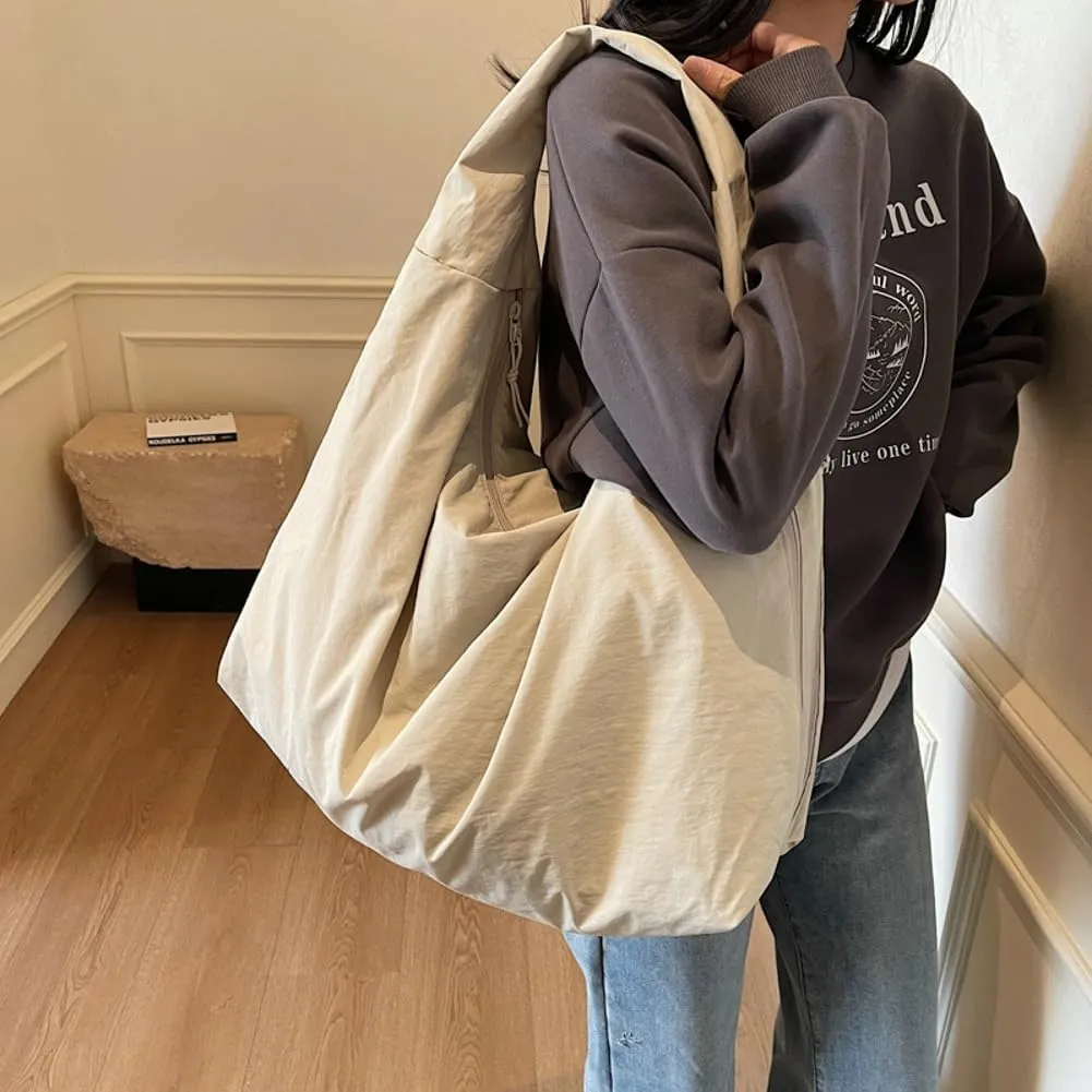 Solid Color Draped Tote Bag for Woman Large Capacity Shoulder Bag Versatile Slouchy Hobo Bag Travel Sport Everyday Use