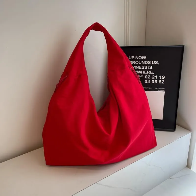 Solid Hobo Shoulder Bag Large Tote Bags For Women Soft Slouchy Handbag Trendy Purse Work Travel