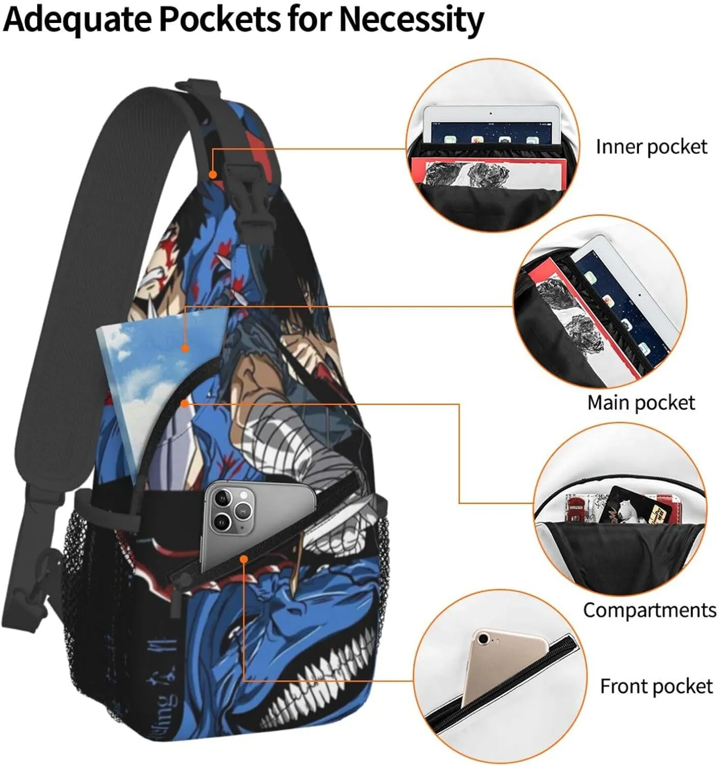 Solo Manga Leveling Crossbody Sling Backpack Sling Bag Multipurpose Travel Hiking Chest Bag Daypack for Women Men
