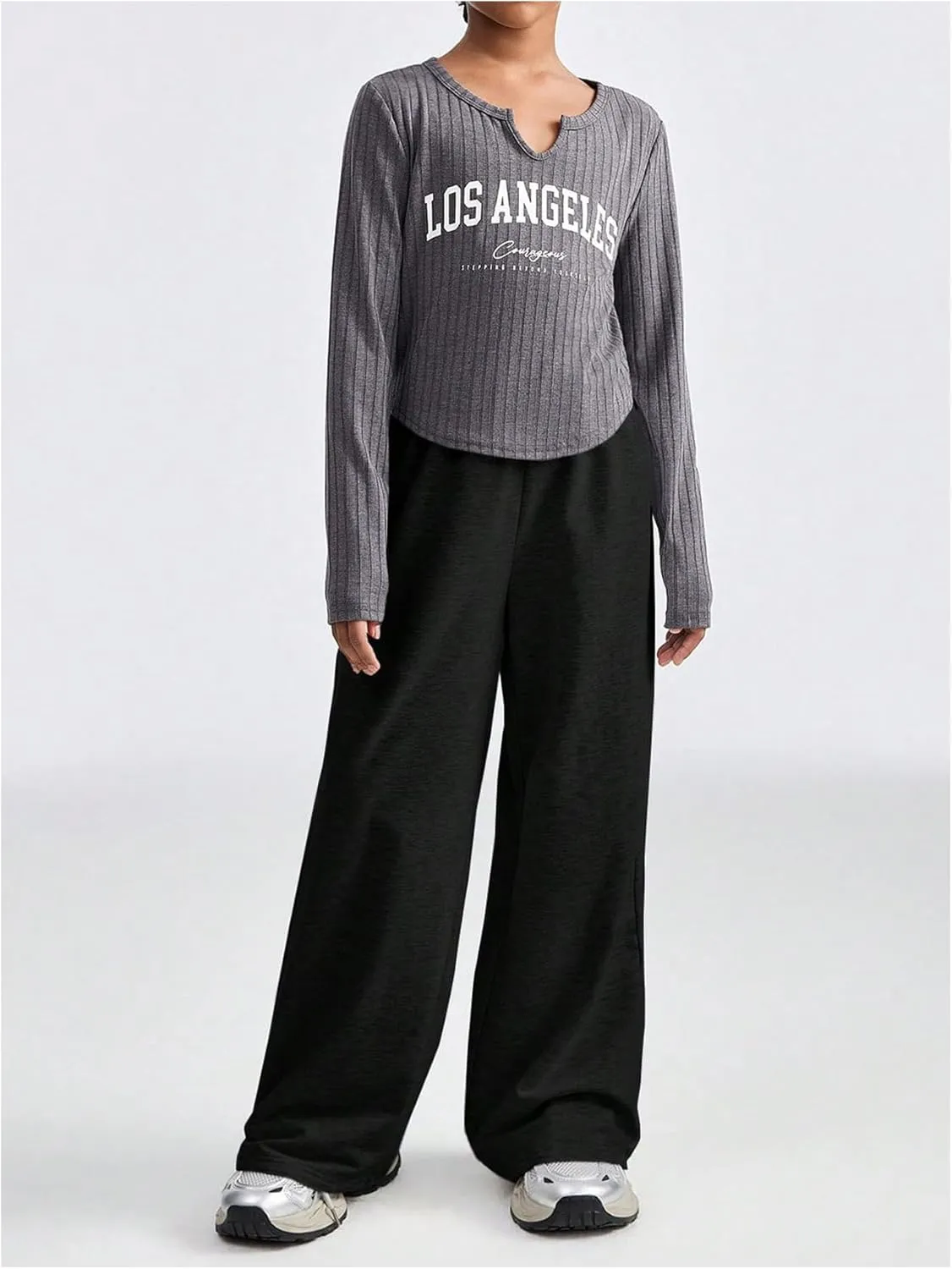 SOLY HUX Girl's Wide Leg Sweatpants Elastic High Waisted Loose Baggy Pants with Pockets