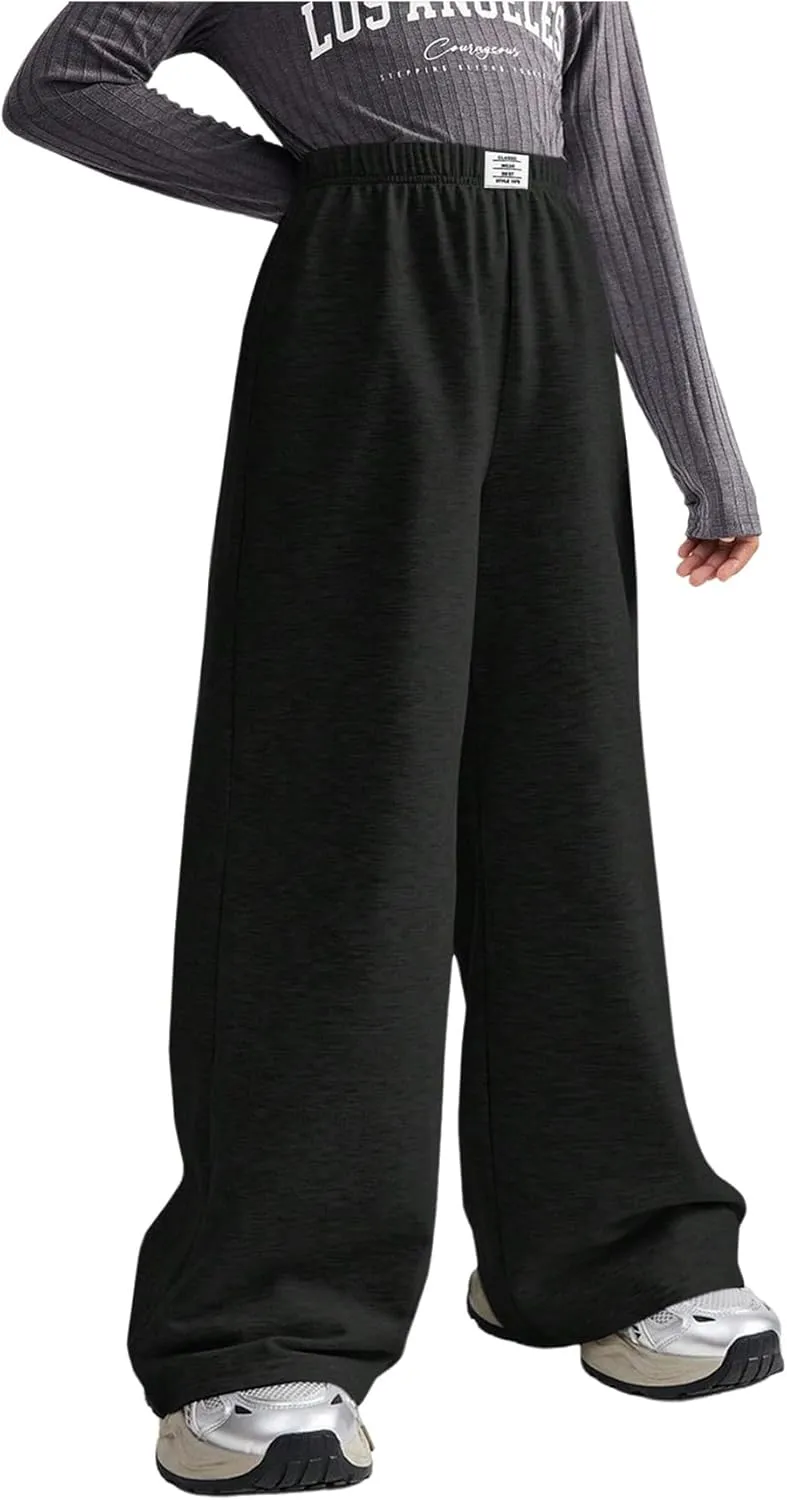 SOLY HUX Girl's Wide Leg Sweatpants Elastic High Waisted Loose Baggy Pants with Pockets