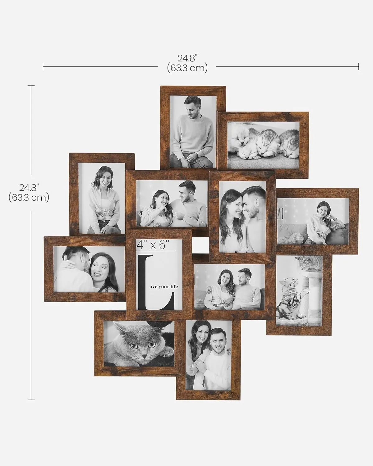 SONGMICS 4x6 Collage Picture Frames, 12-Pack Photo Collage Frame for Wall Decor, Glass Front, Assembly Required, Rustic Brown