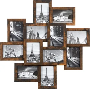 SONGMICS 4x6 Collage Picture Frames, 12-Pack Photo Collage Frame for Wall Decor, Glass Front, Assembly Required, Rustic Brown