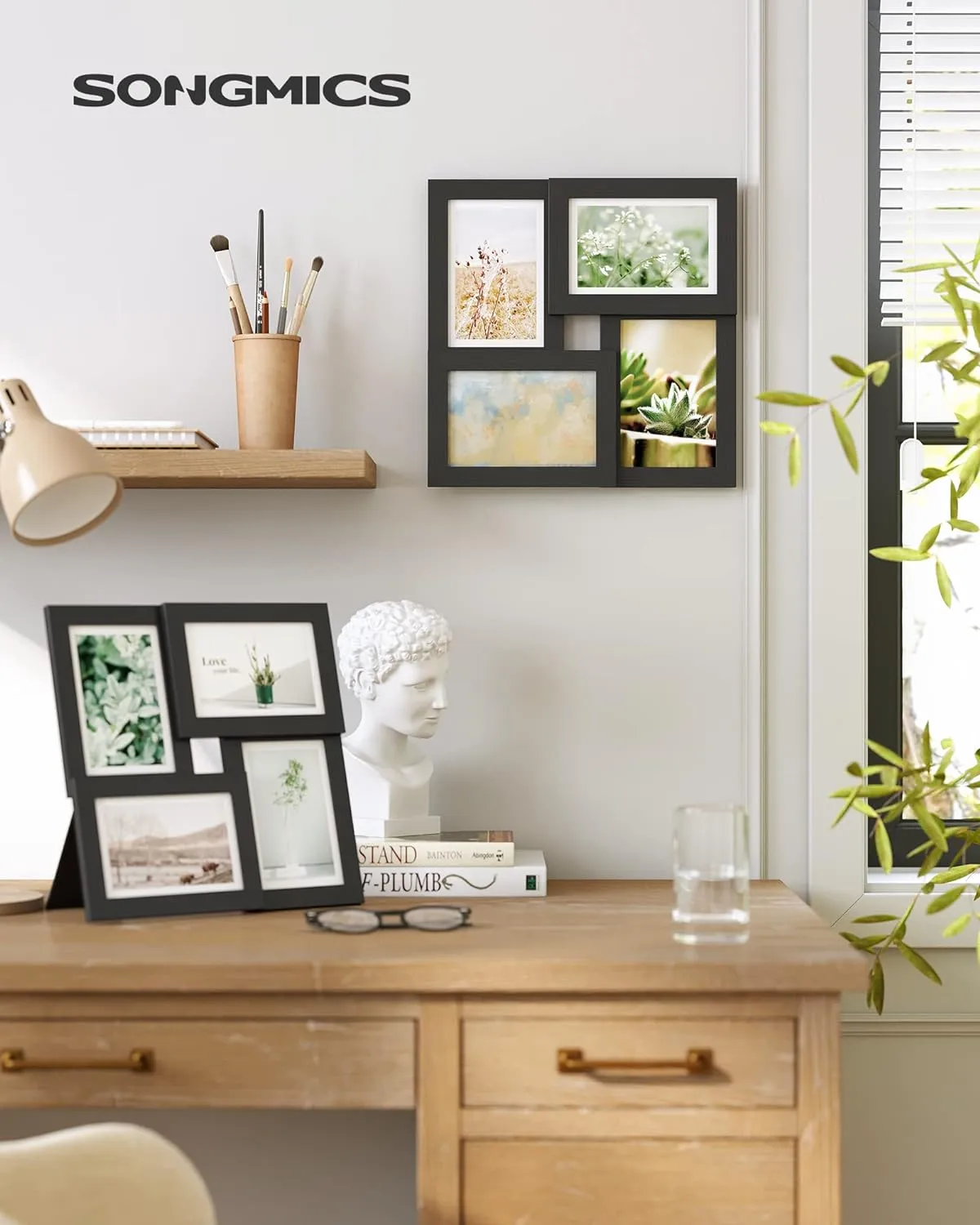 SONGMICS 4x6 Collage Picture Frames, Family Photo Collage Frame Set of 4 for Wall Decor, Glass Front, Wall Hanging or Tabletop, Ink Black