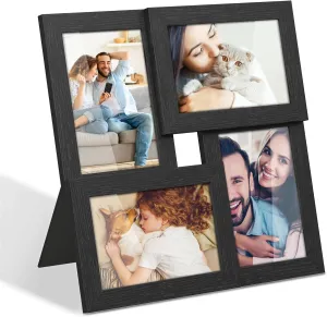 SONGMICS 4x6 Collage Picture Frames, Family Photo Collage Frame Set of 4 for Wall Decor, Glass Front, Wall Hanging or Tabletop, Ink Black