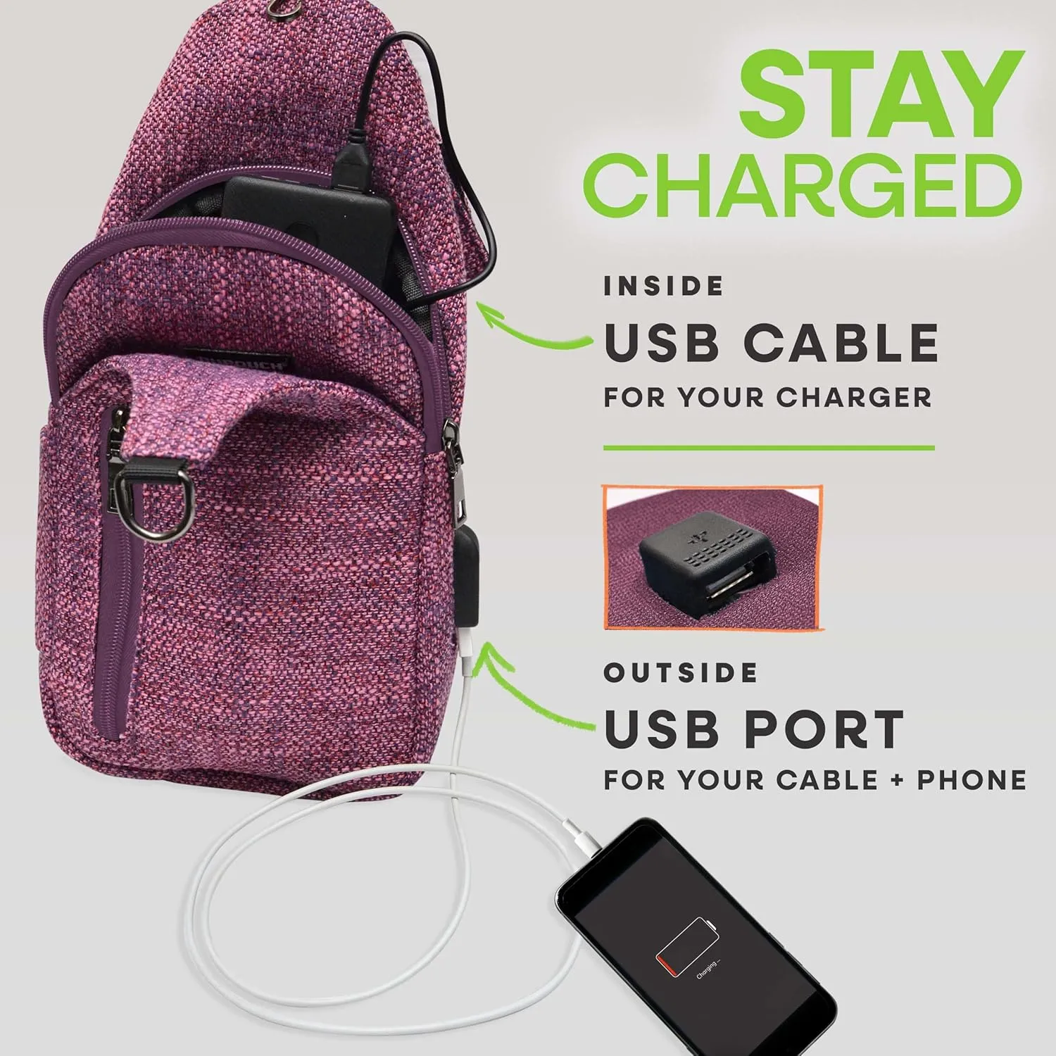 Sonoma Antitheft Daypack Crossbody Sling Backpack, USB Charging, Lightweight Day Pack for Travel, Hiking, Everyday, Regular Black/White Tweed