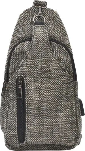Sonoma Antitheft Daypack Crossbody Sling Backpack, USB Charging, Lightweight Day Pack for Travel, Hiking, Everyday, Regular Black/White Tweed