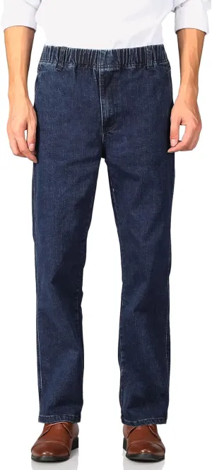 Soojun Mens Casual Loose Fit Elastic Waist Jeans Denim Pants