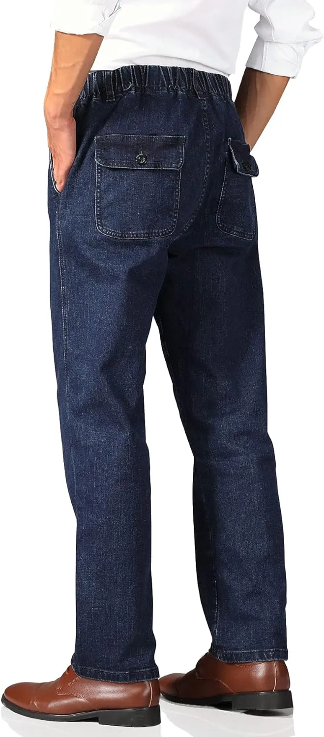 Soojun Mens Casual Loose Fit Elastic Waist Jeans Denim Pants