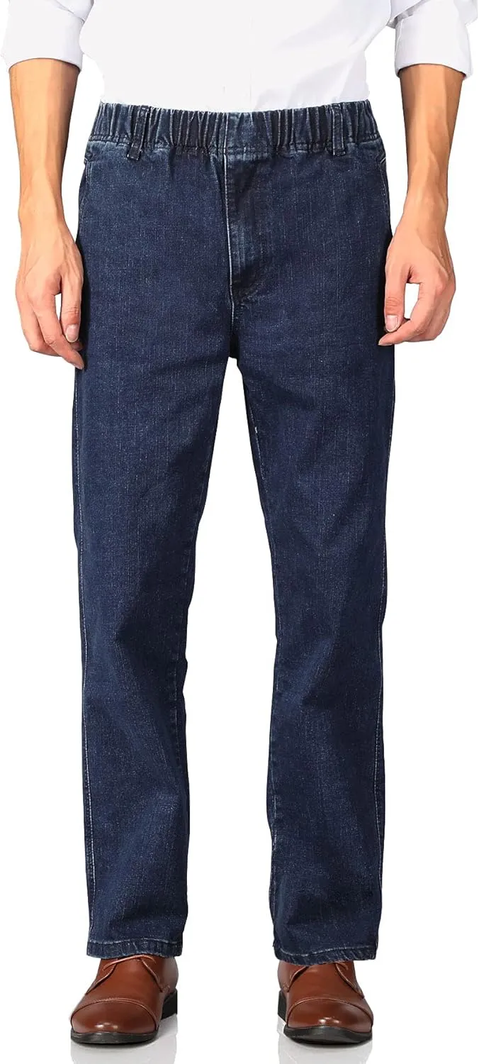 Soojun Mens Casual Loose Fit Elastic Waist Jeans Denim Pants