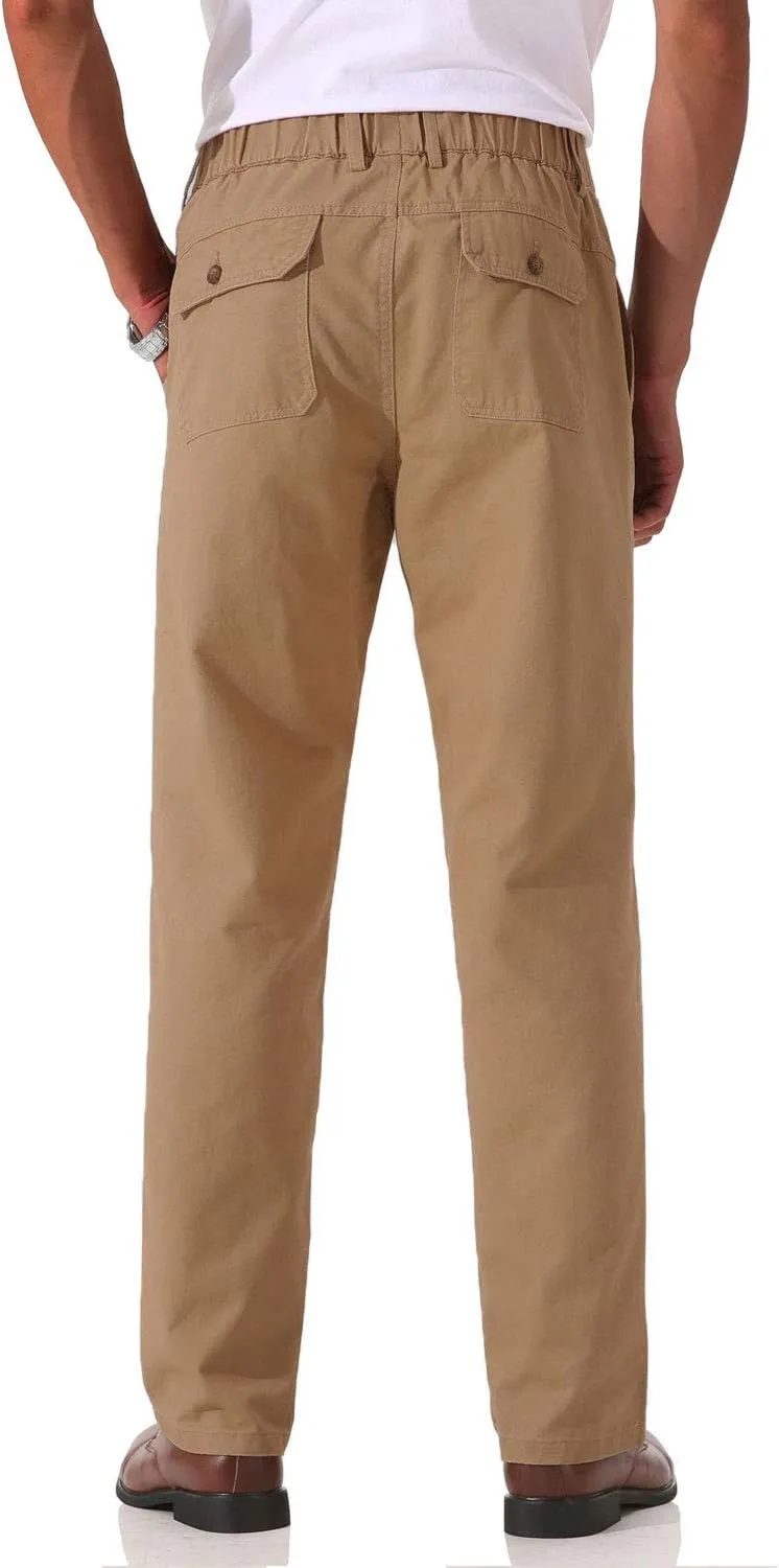 Soojun Men's Cotton Relaxed Fit Full Elastic Waist Twill Pants