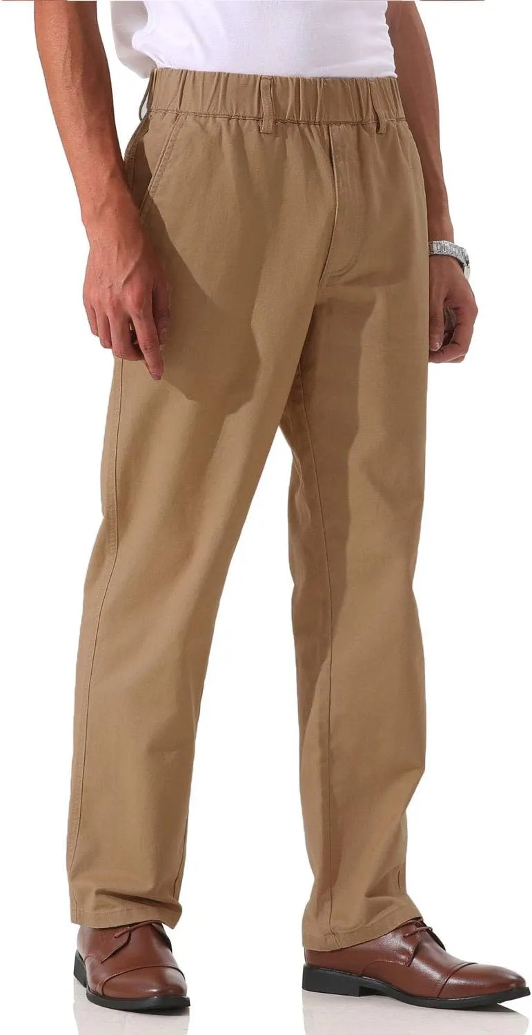 Soojun Men's Cotton Relaxed Fit Full Elastic Waist Twill Pants