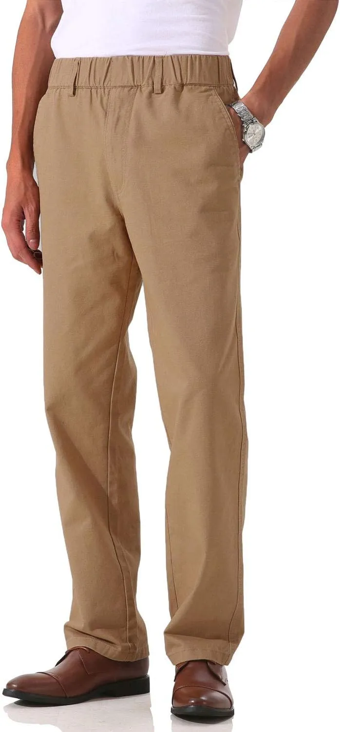 Soojun Men's Cotton Relaxed Fit Full Elastic Waist Twill Pants