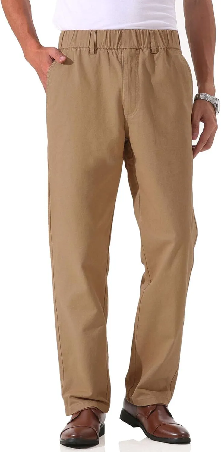 Soojun Men's Cotton Relaxed Fit Full Elastic Waist Twill Pants