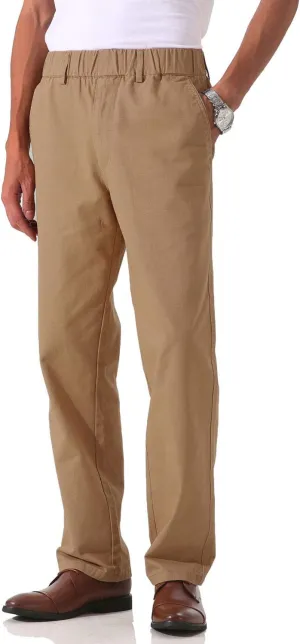 Soojun Men's Cotton Relaxed Fit Full Elastic Waist Twill Pants