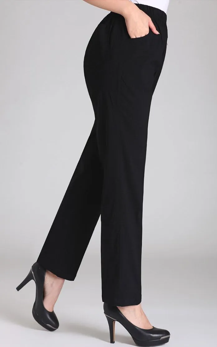Soojun Womens Summer Elastic Waist Comfy Stretch Pull On Pants