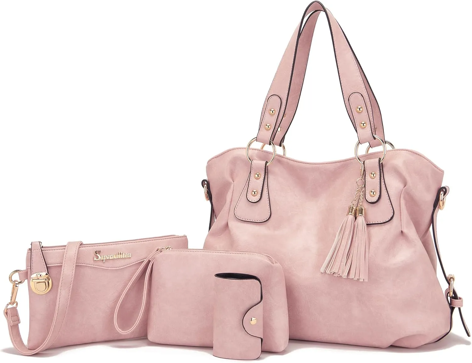 Soperwillton Fashion Handbag for Women Shoulder Bag Top Handle Satchel Hobo Tote Bag Purse Set 4pcs