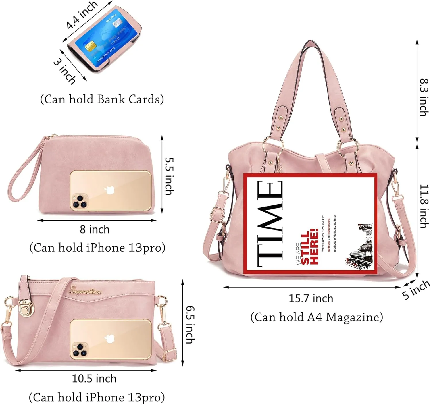 Soperwillton Fashion Handbag for Women Shoulder Bag Top Handle Satchel Hobo Tote Bag Purse Set 4pcs