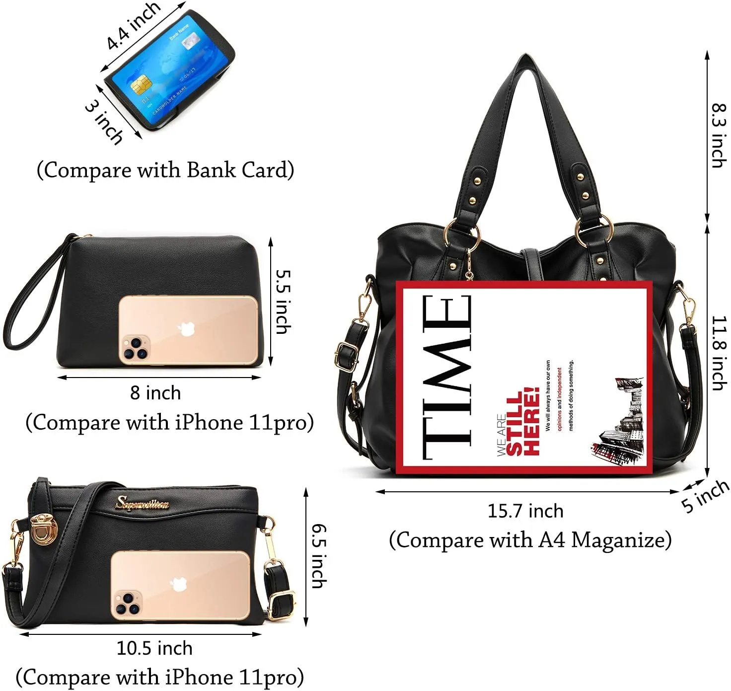 Soperwillton Fashion Handbag for Women Shoulder Bag Top Handle Satchel Hobo Tote Bag Purse Set 4pcs
