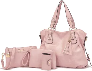 Soperwillton Fashion Handbag for Women Shoulder Bag Top Handle Satchel Hobo Tote Bag Purse Set 4pcs