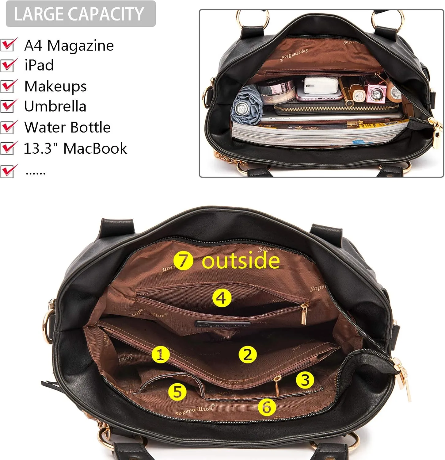 Soperwillton Fashion Handbag for Women Shoulder Bag Top Handle Satchel Hobo Tote Bag Purse Set 4pcs
