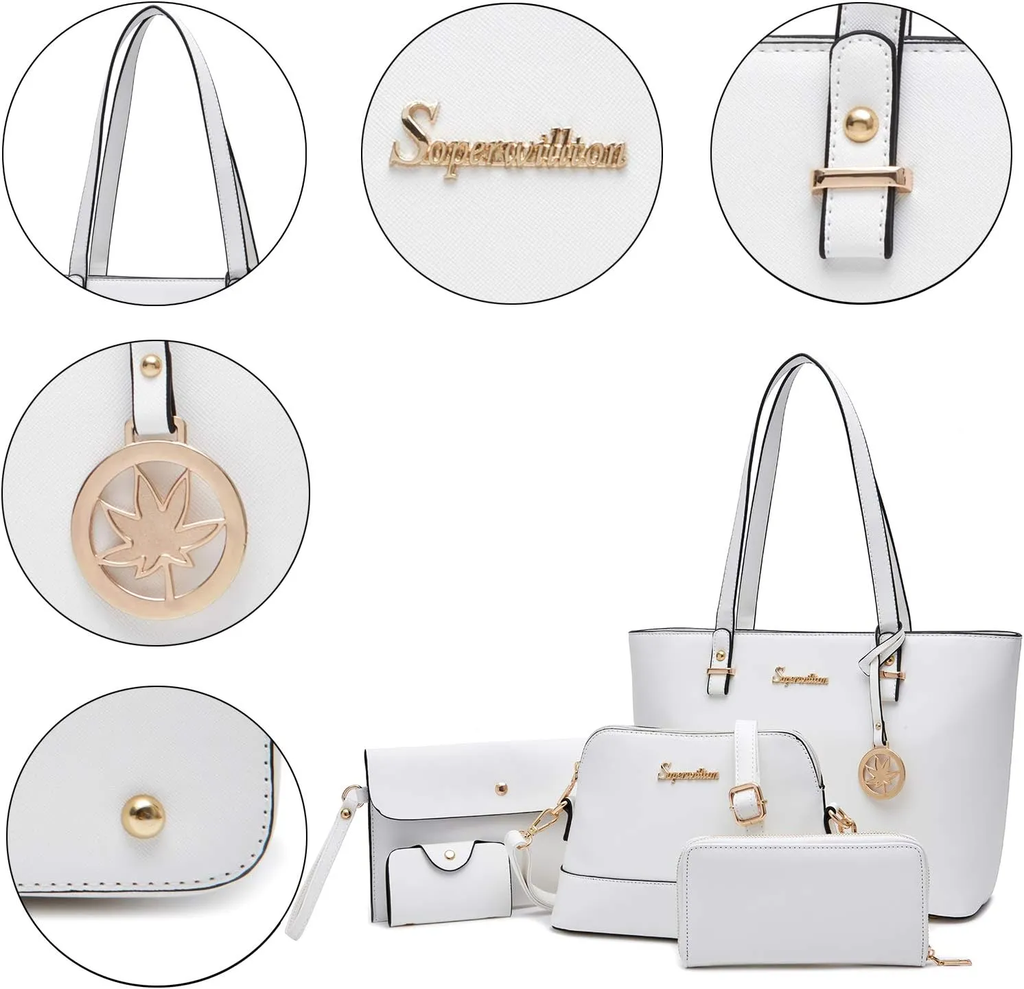 Soperwillton Handbag for Women Wallet Tote Bag Shoulder Bags Top Handle Satchel 5pcs Purse Set