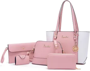 Soperwillton Handbag for Women Wallet Tote Bag Shoulder Bags Top Handle Satchel 5pcs Purse Set