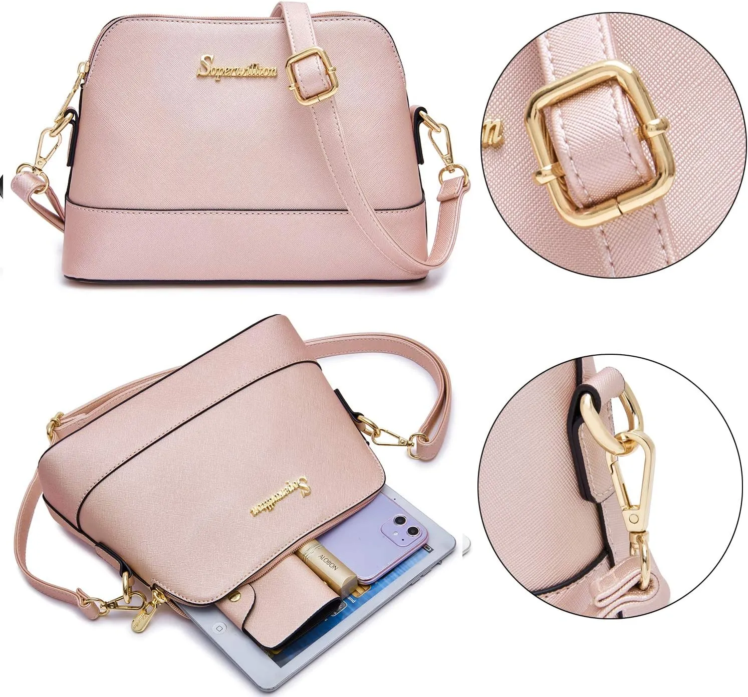 Soperwillton Handbag for Women Wallet Tote Bag Shoulder Bags Top Handle Satchel 5pcs Purse Set