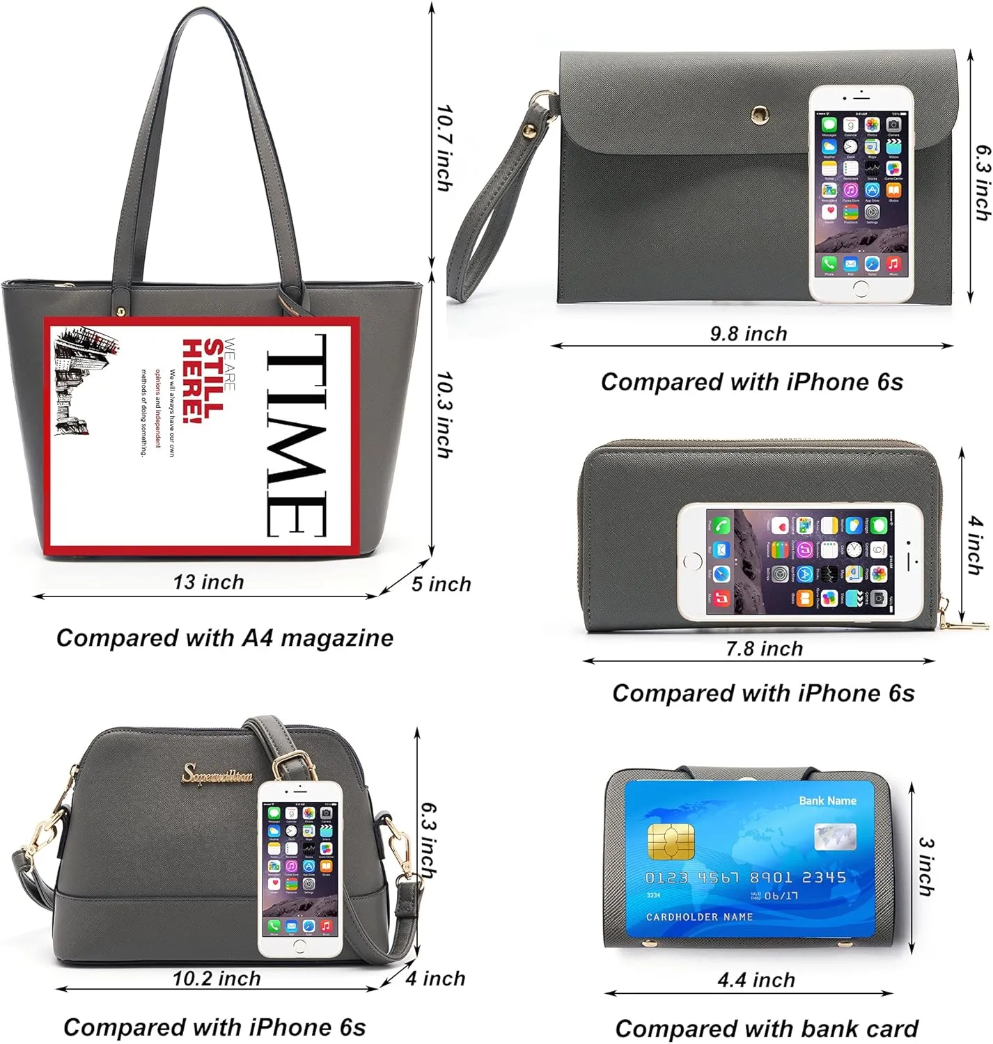 Soperwillton Handbag for Women Wallet Tote Bag Shoulder Bags Top Handle Satchel 5pcs Purse Set