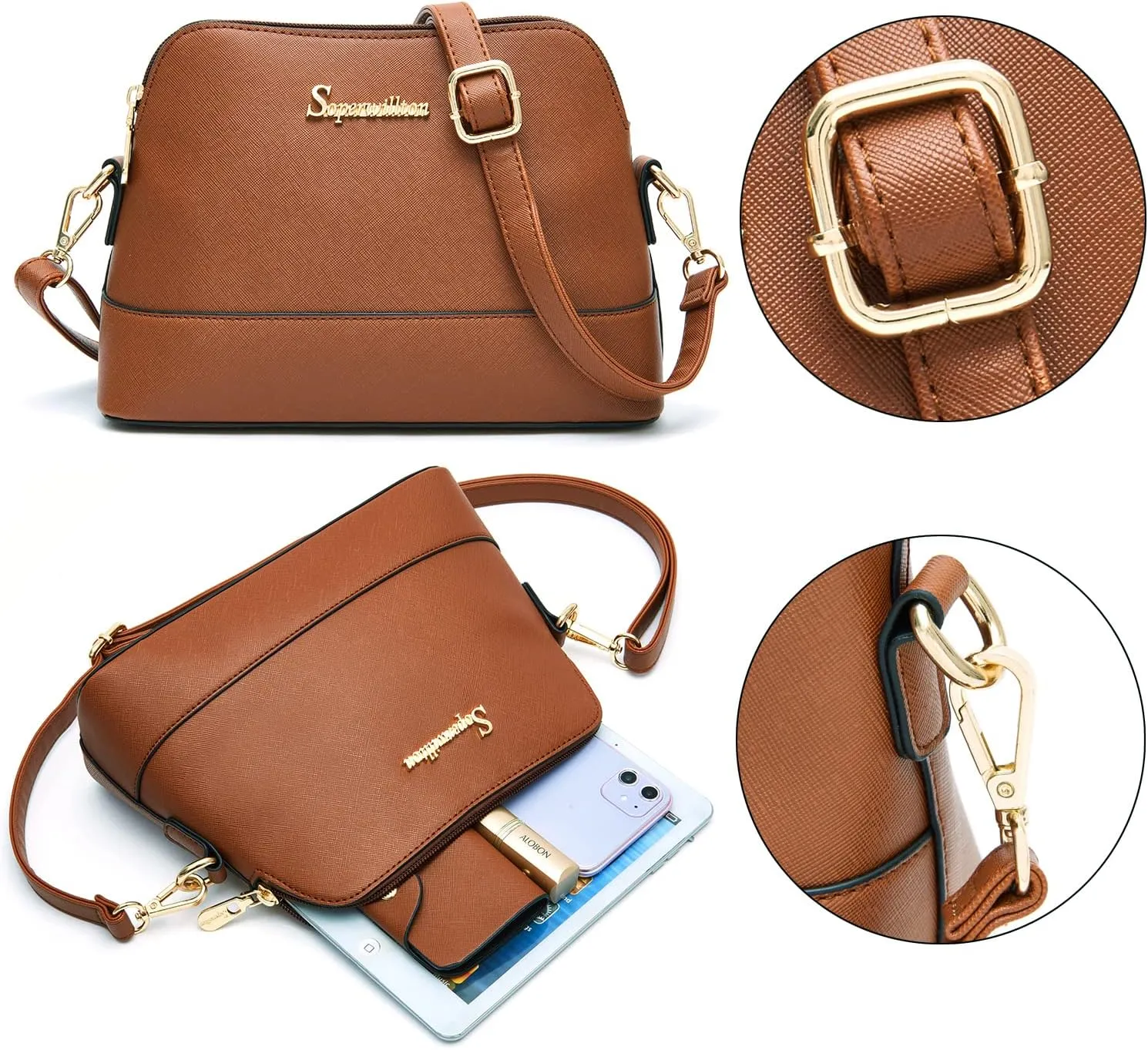 Soperwillton Handbag for Women Wallet Tote Bag Shoulder Bags Top Handle Satchel 5pcs Purse Set