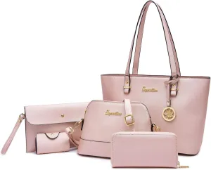 Soperwillton Handbag for Women Wallet Tote Bag Shoulder Bags Top Handle Satchel 5pcs Purse Set
