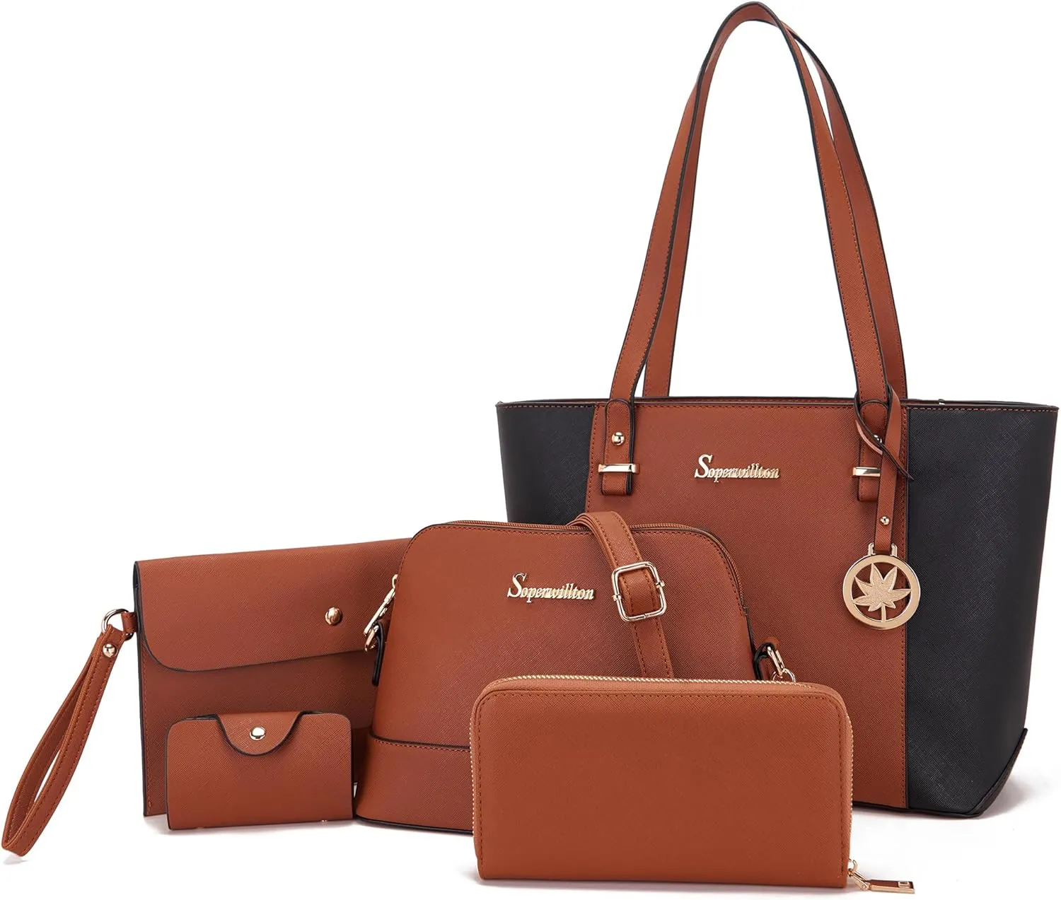 Soperwillton Handbag for Women Wallet Tote Bag Shoulder Bags Top Handle Satchel 5pcs Purse Set