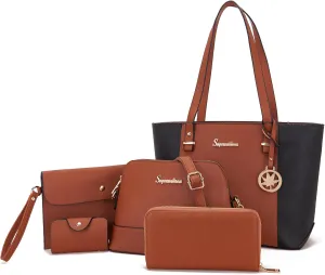 Soperwillton Handbag for Women Wallet Tote Bag Shoulder Bags Top Handle Satchel 5pcs Purse Set