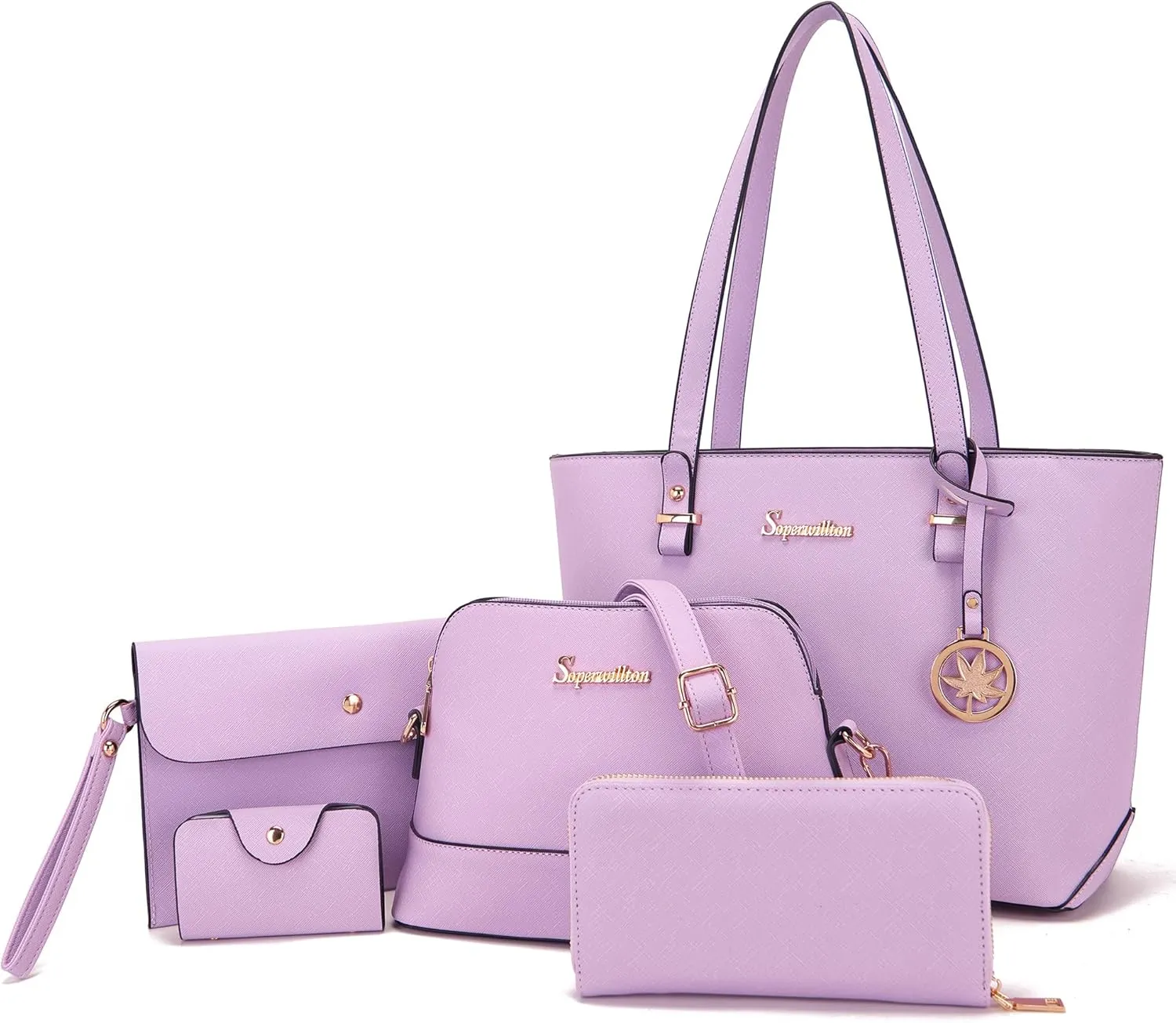 Soperwillton Handbag for Women Wallet Tote Bag Shoulder Bags Top Handle Satchel 5pcs Purse Set