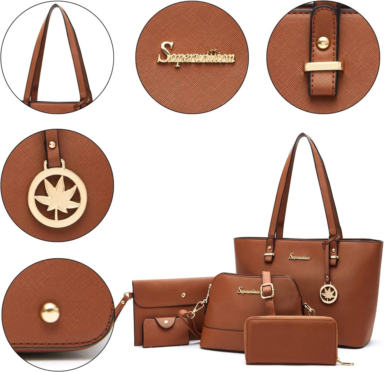 Soperwillton Handbag for Women Wallet Tote Bag Shoulder Bags Top Handle Satchel 5pcs Purse Set