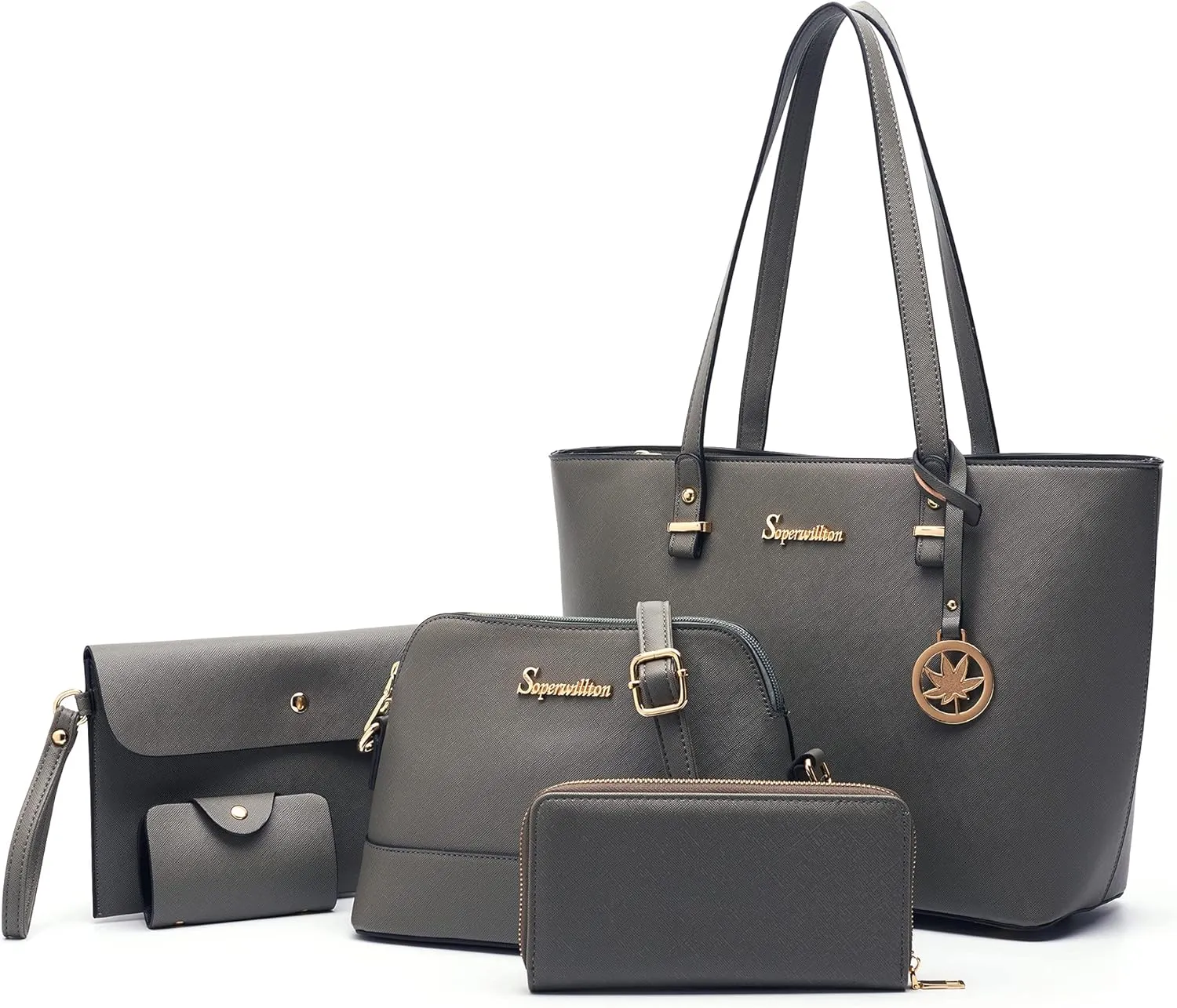 Soperwillton Handbag for Women Wallet Tote Bag Shoulder Bags Top Handle Satchel 5pcs Purse Set