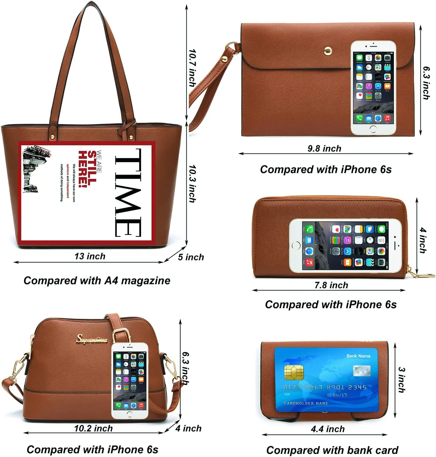Soperwillton Handbag for Women Wallet Tote Bag Shoulder Bags Top Handle Satchel 5pcs Purse Set