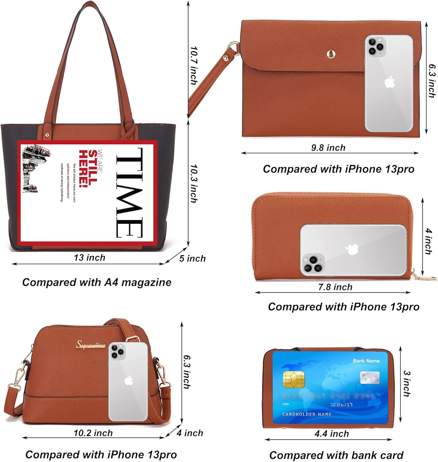 Soperwillton Handbag for Women Wallet Tote Bag Shoulder Bags Top Handle Satchel 5pcs Purse Set