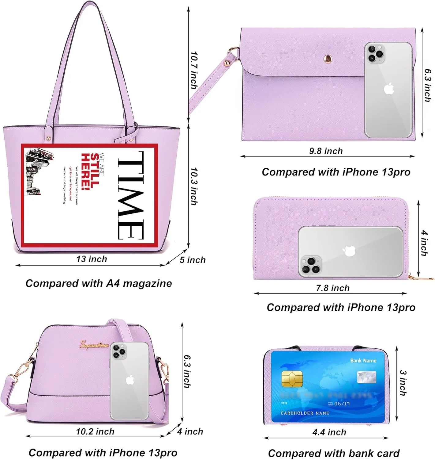 Soperwillton Handbag for Women Wallet Tote Bag Shoulder Bags Top Handle Satchel 5pcs Purse Set