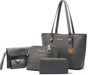 Soperwillton Handbag for Women Wallet Tote Bag Shoulder Bags Top Handle Satchel 5pcs Purse Set