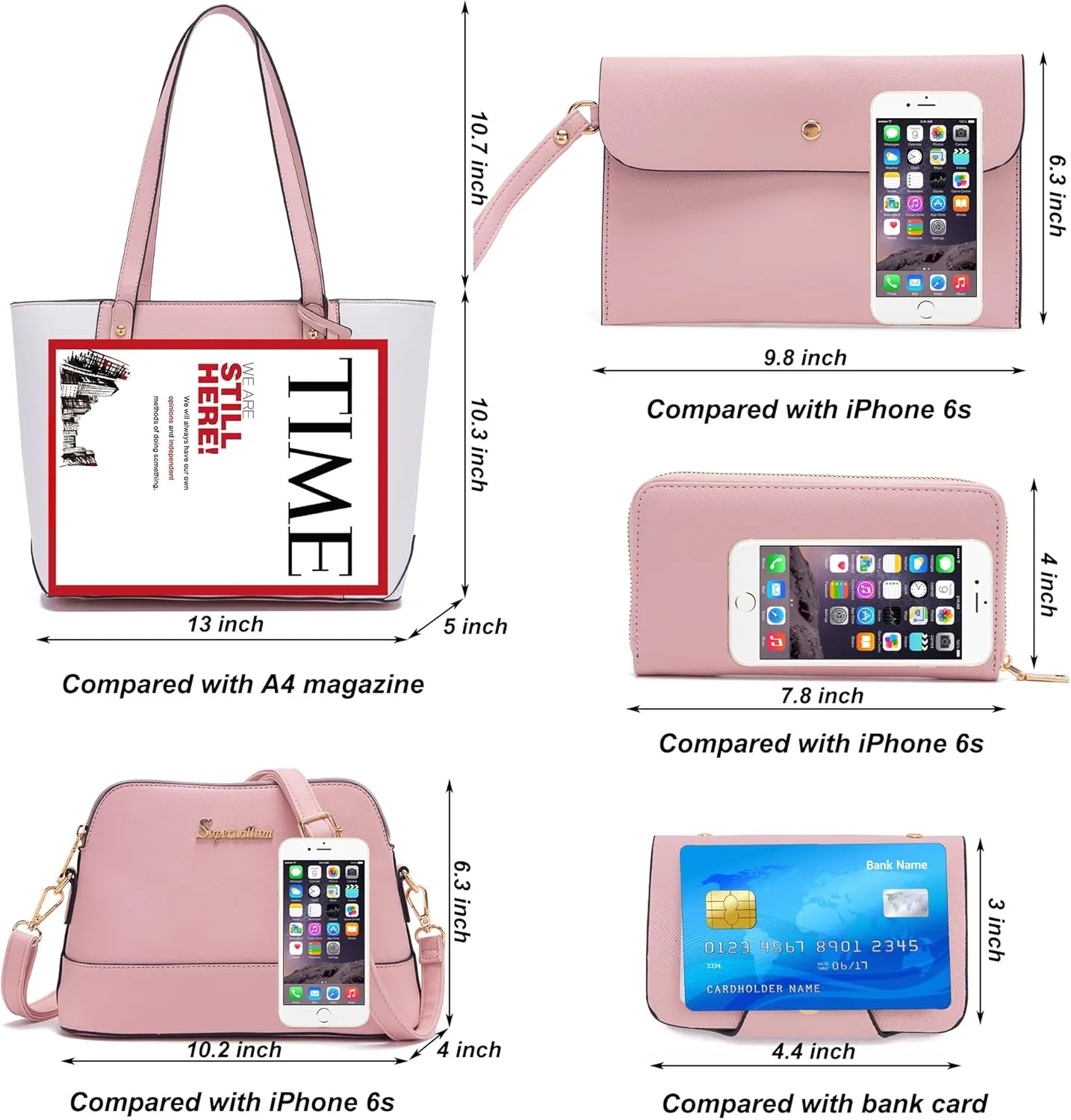 Soperwillton Handbag for Women Wallet Tote Bag Shoulder Bags Top Handle Satchel 5pcs Purse Set
