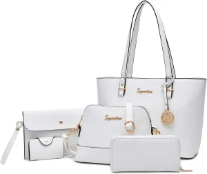 Soperwillton Handbag for Women Wallet Tote Bag Shoulder Bags Top Handle Satchel 5pcs Purse Set