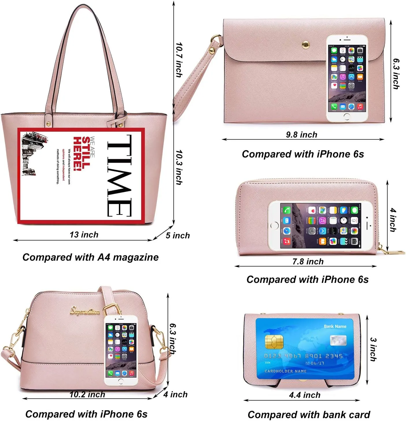 Soperwillton Handbag for Women Wallet Tote Bag Shoulder Bags Top Handle Satchel 5pcs Purse Set